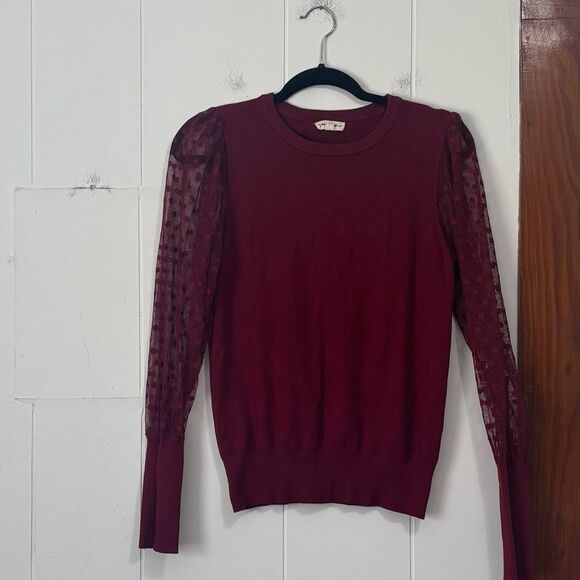 Ee:some Red Lace polka dot sleeve sweater Medium - Picture 1 of 5